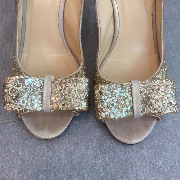 Kate Spade New York Charm Gold Glittered Slingback Heels, Size 8 - Picture 3 of 5